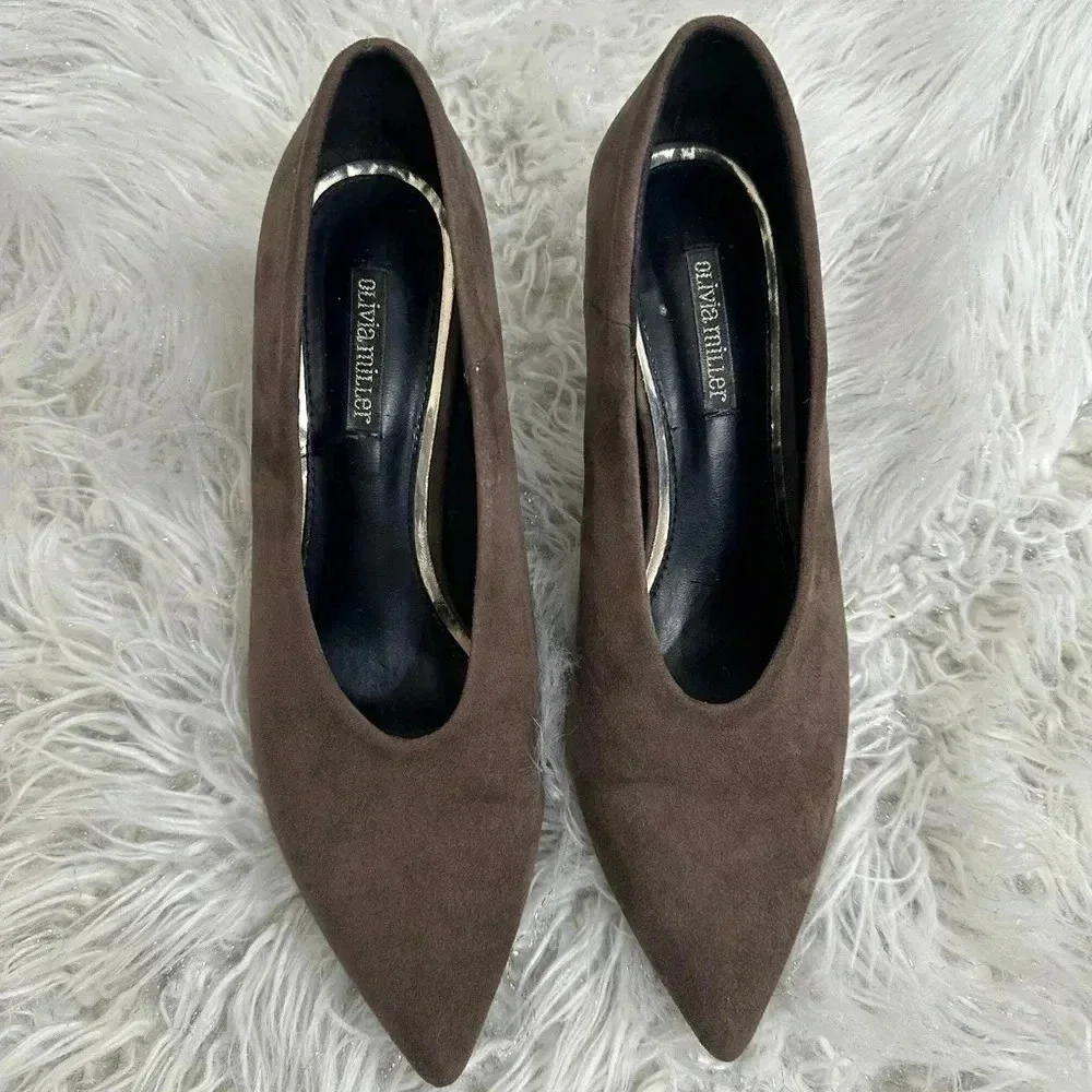 Olivia Miller Brown suede kitten heel pumps Sz 7 cool girls only